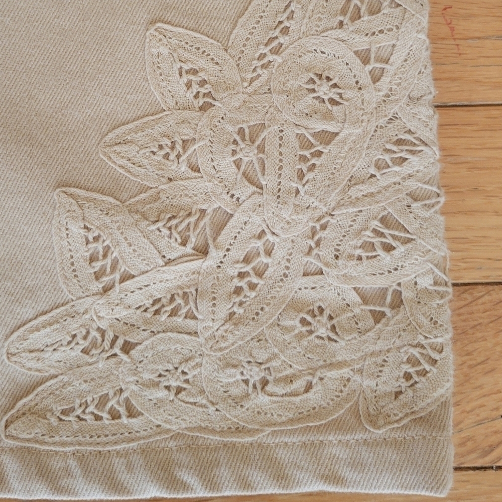 Vintage Y2K Lauren by Ralph Lauren Tan Lace Inset Jeans Size 12P - Picture 3 of 6